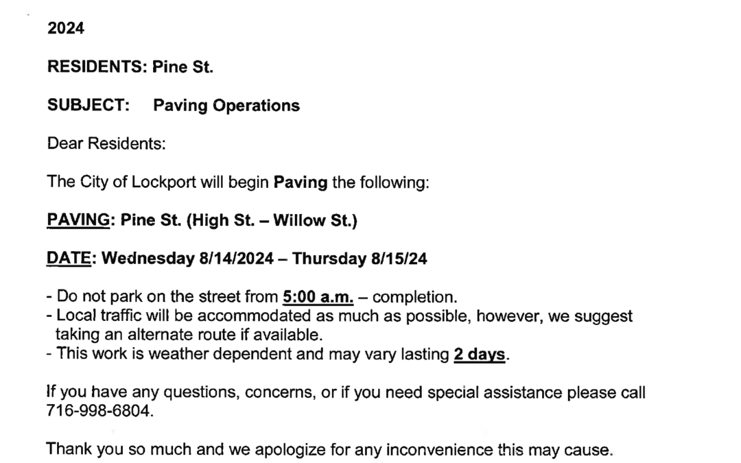 Paving Notice: Pine Street